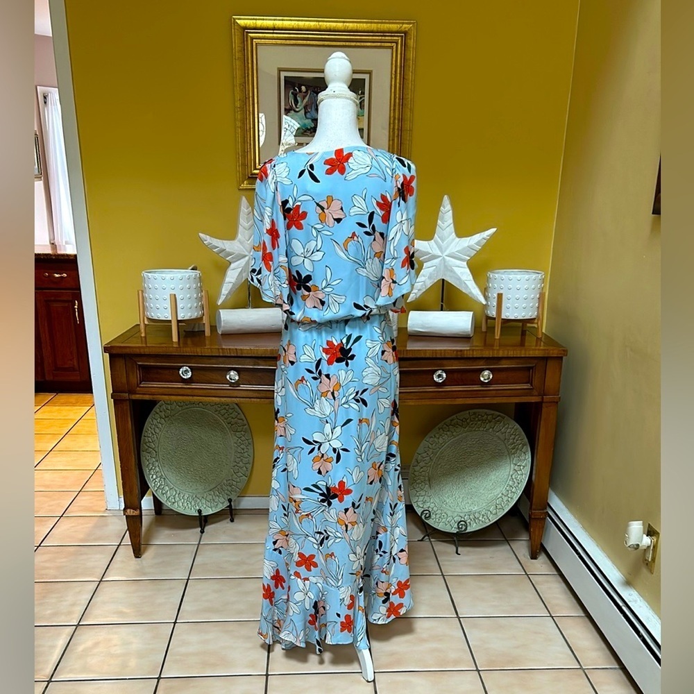 Parker Womens Demi Blue Orange Floral Botanical Silk Hi Lo Wrap Maxi Dress Sm - Picture 10 of 15